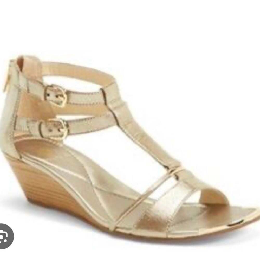Isola Adabelle Gold Metallic T-Strap Wedge Sandals Size 9